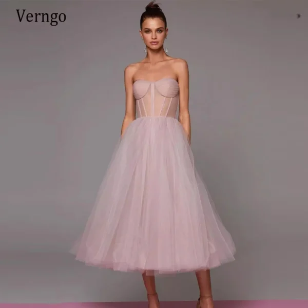 Lavender Prom Dresses Sweetheart Boning Corset Tea-Length Formal Gown
