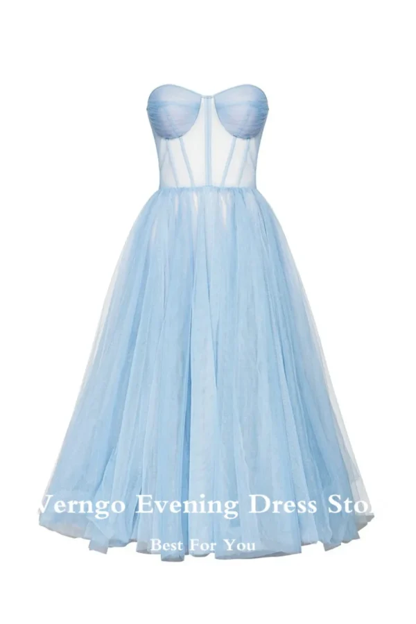 Lavender Prom Dresses Sweetheart Boning Corset Tea-Length Formal Gown - Image 5