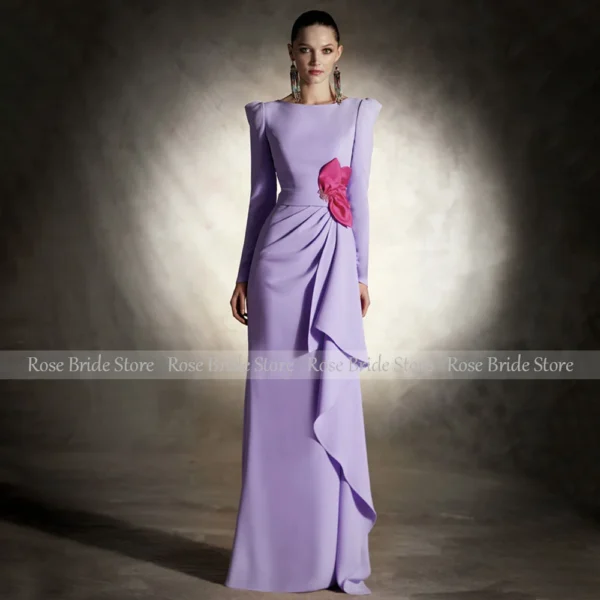 Lavender Prom Dresses Long Sleeves Bateau Mermaid Evening Gown - Image 3