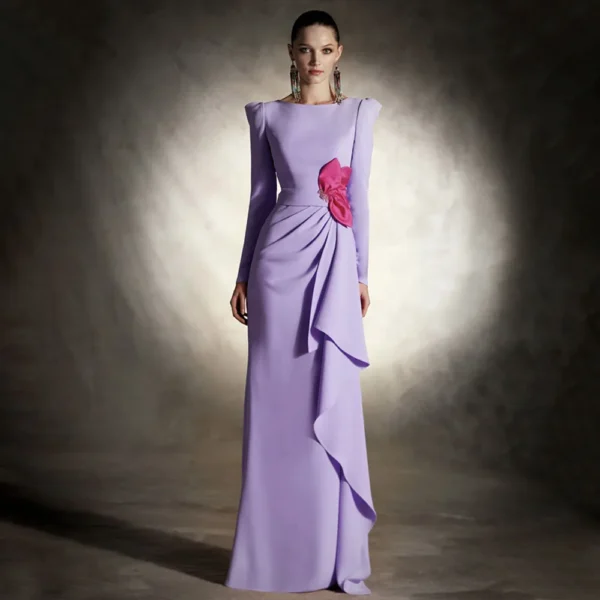 Lavender Prom Dresses Long Sleeves Bateau Mermaid Evening Gown