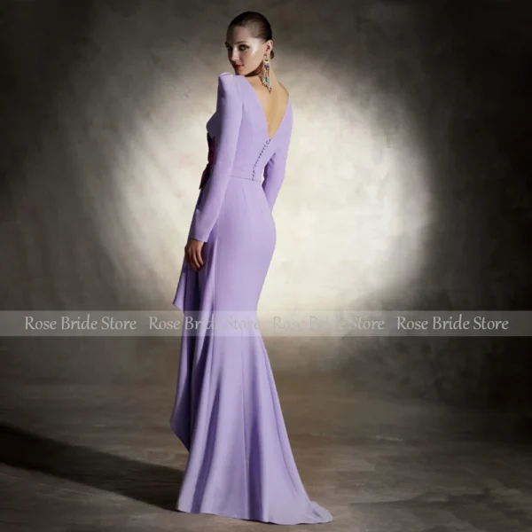 Lavender Prom Dresses Long Sleeves Bateau Mermaid Evening Gown - Image 4