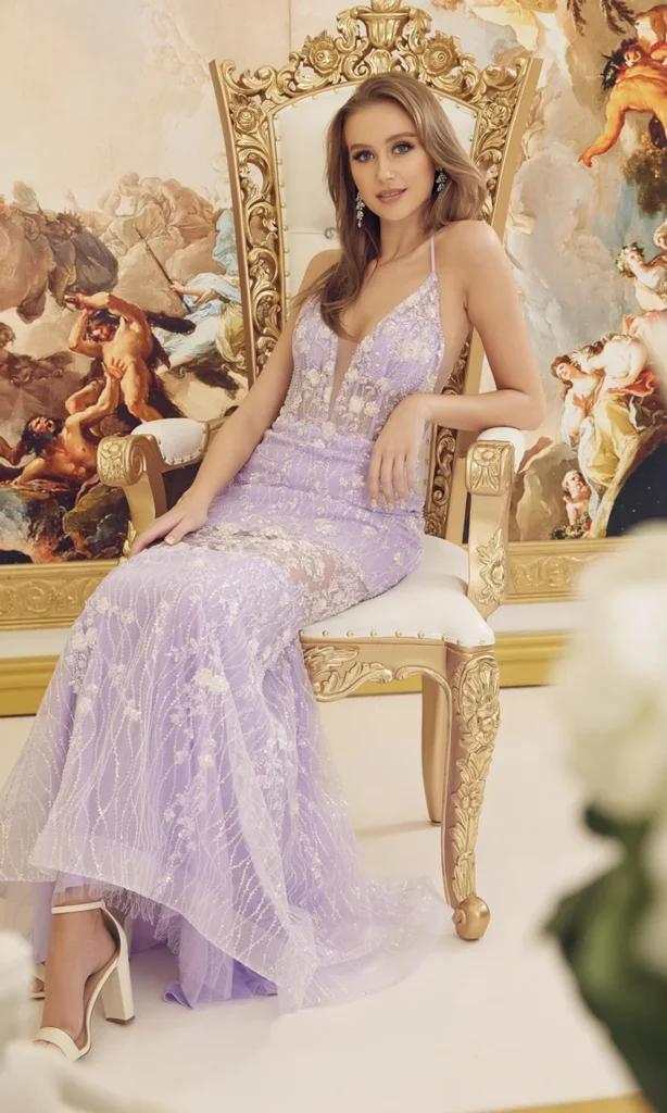 Lavender and Gold Prom Dress