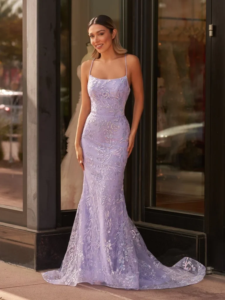 Lavender Lace Prom Dress