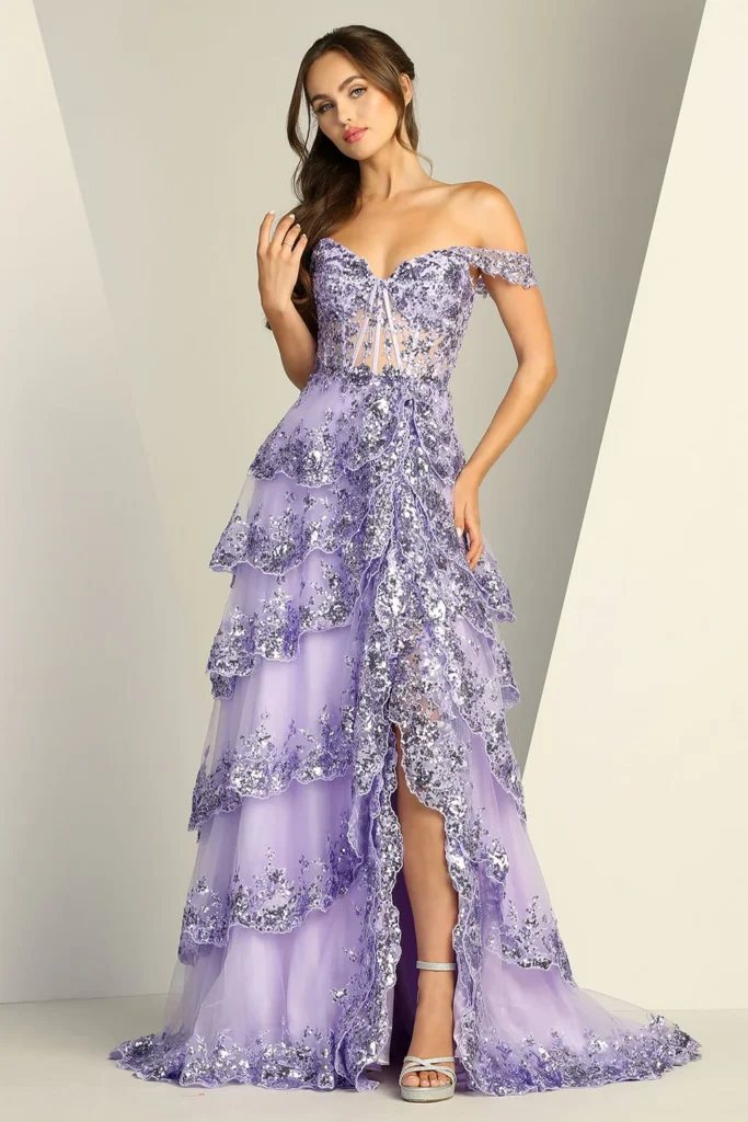 Lavender Prom Dress with Varying Purple Shades